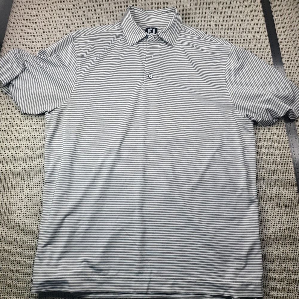 FootJoy Polo Shirt Mens Large‎ Gray Stripe Golf Short Sleeve Performance Jersey